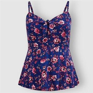 Torrid Blue & Pink Floral Peplum Eyelet Gauzy Tank Cami Sz 3X